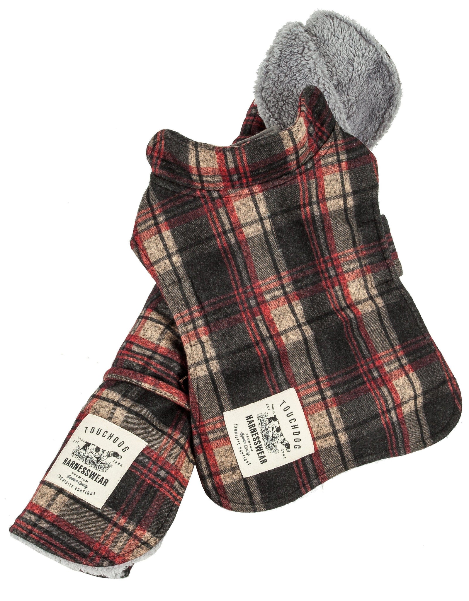 Touchdog ® 2-In-1 Tartan Plaid Dog Jacket and Matching Reversible Dog Mat