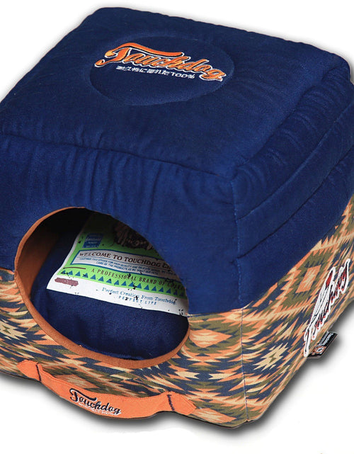 Load image into Gallery viewer, Touchdog ® '70's Vintage-Tribal' 2-in-1 Collapsible Squared Dog and Cat Bed
