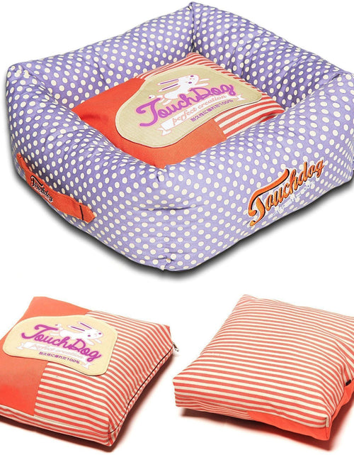 Load image into Gallery viewer, Touchdog ® 'Polka-Striped' Designer Premium Squared Dog Bed
