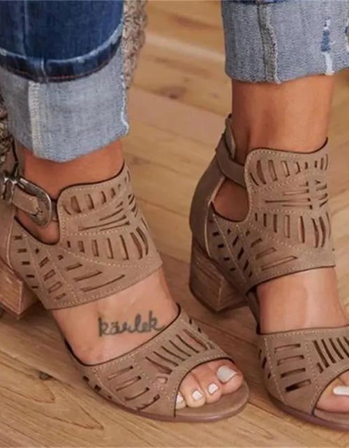 Load image into Gallery viewer, Cutout Floral Chunky Heels Women's Sandals
