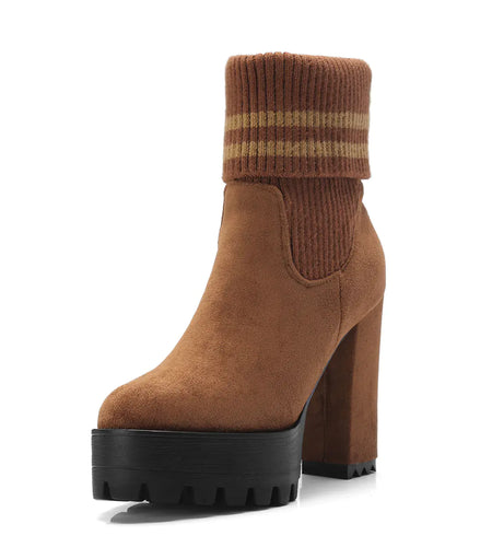 Fashionable Chunky High Heels Waterproof Women's Boots