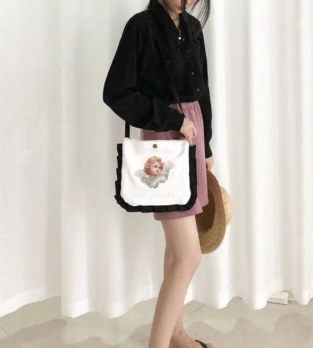 Mini Crossbody Coin Purse with Angel Print and Ruffles