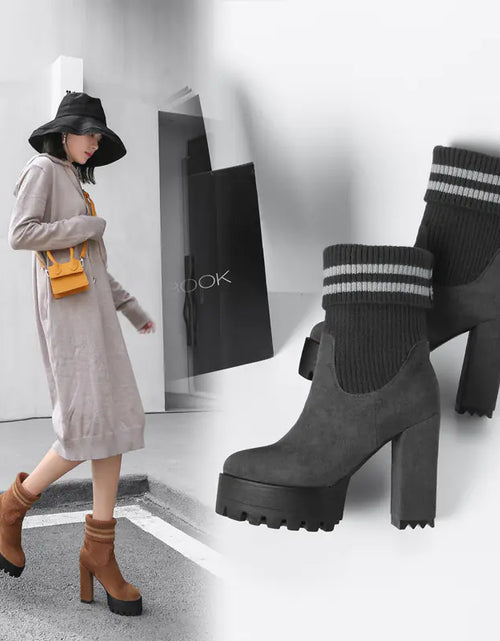 Load image into Gallery viewer, Fashionable Chunky High Heels Waterproof Women's Boots
